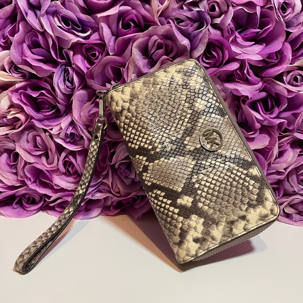 Michael Kors Brown Snakeskin Wristlet